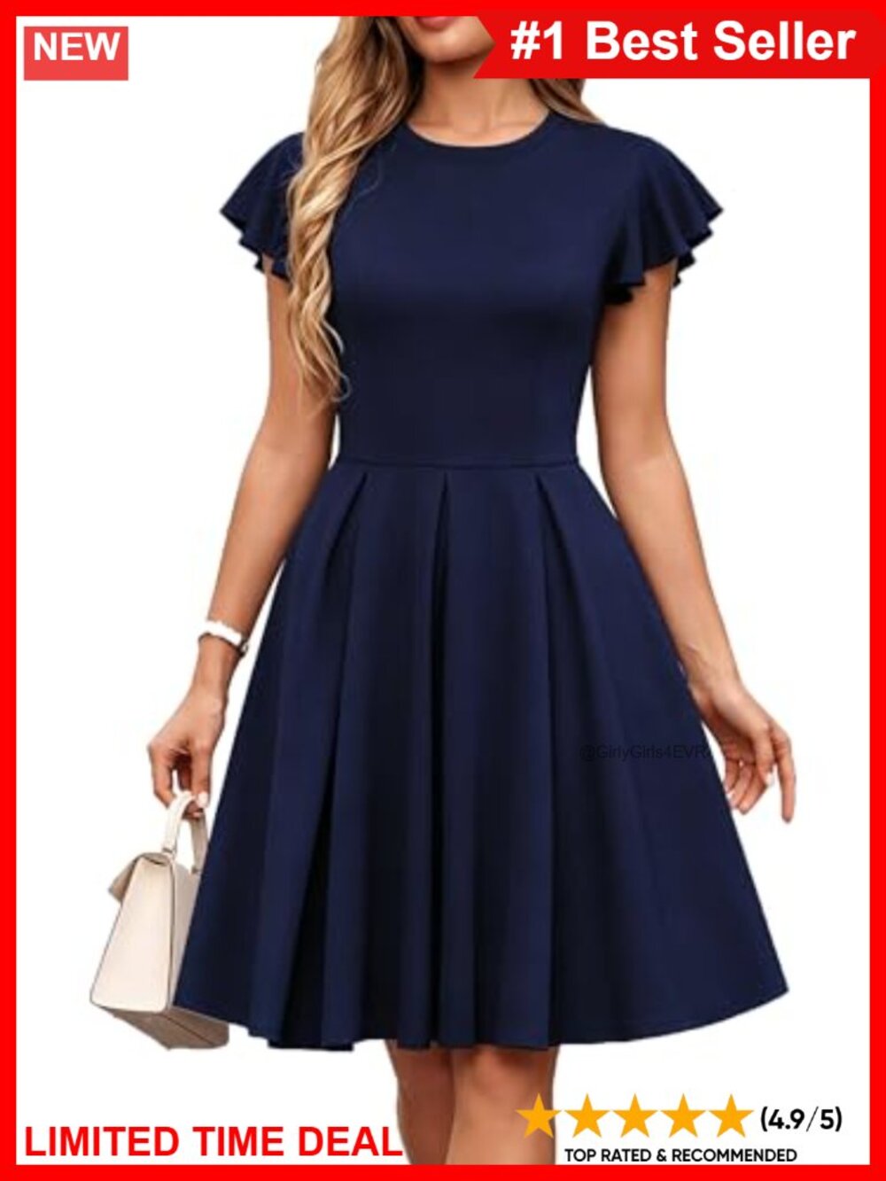 Women's Floral Print Ruffle Sleeve A-Line Flare Dress with Pockets